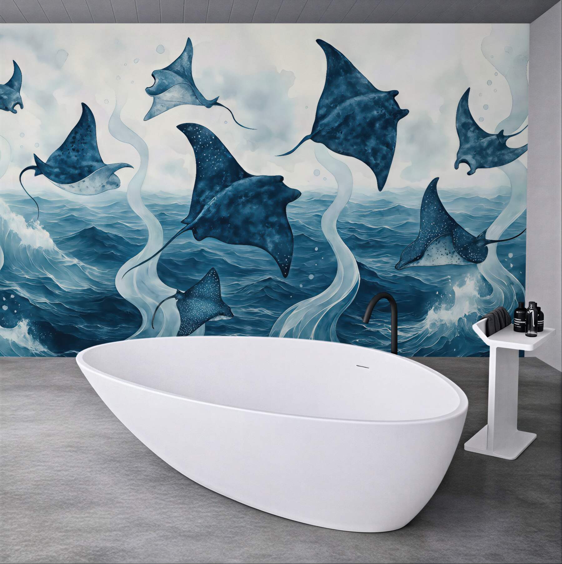 Fototapeta błękitne manty nad wzburzonym oceanem