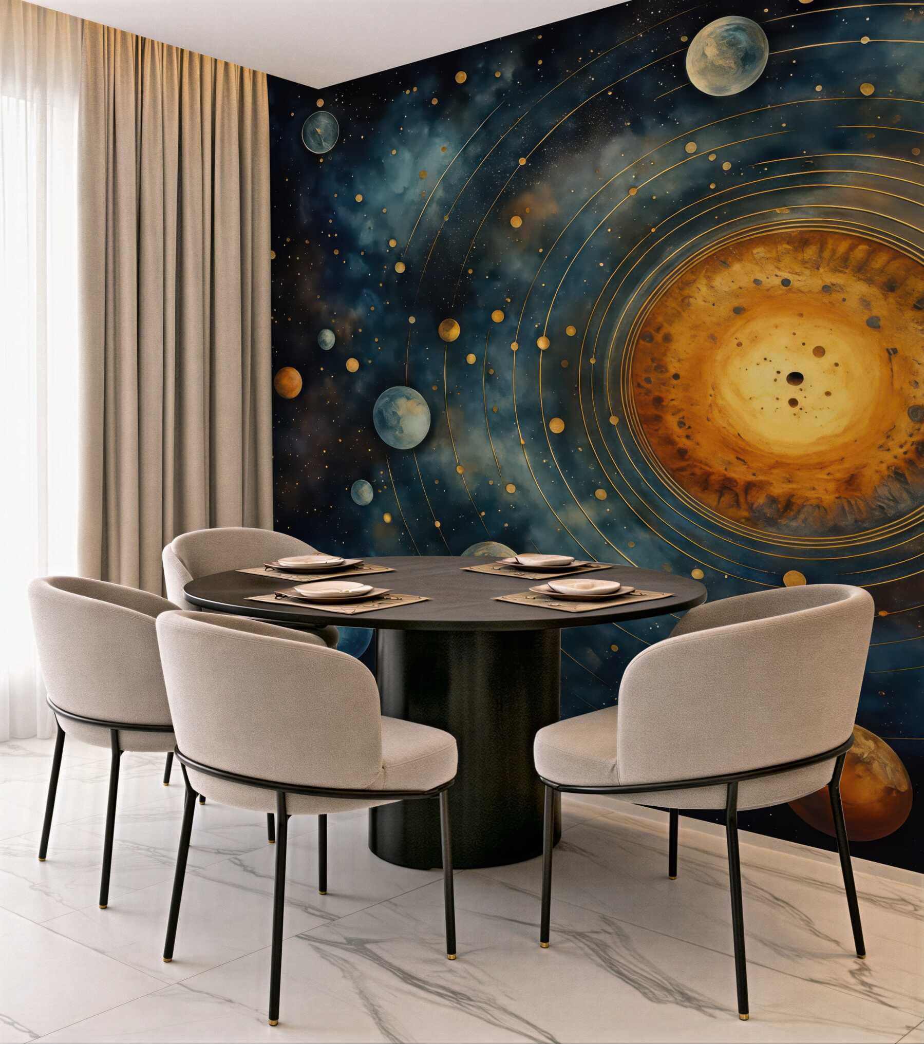 Fototapeta Twórczość kosmiczna, technika akwareli, słońce, kropki, gwiazdy, bezkresny kosmos.