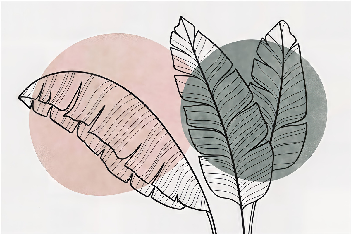 Fototapeta minimalistyczne liście w pastelowych kołach