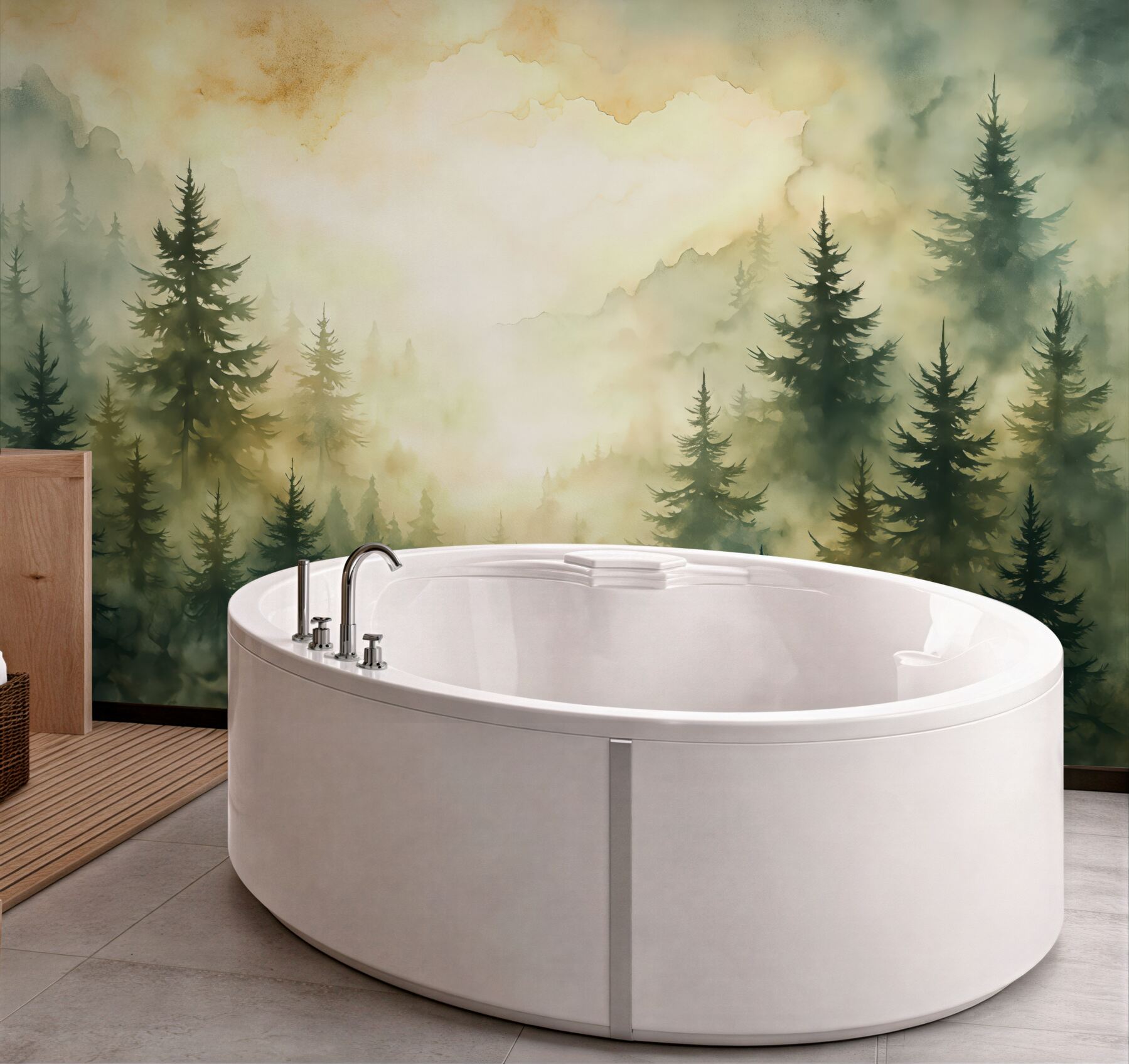 Fototapeta mglisty las w akwareli