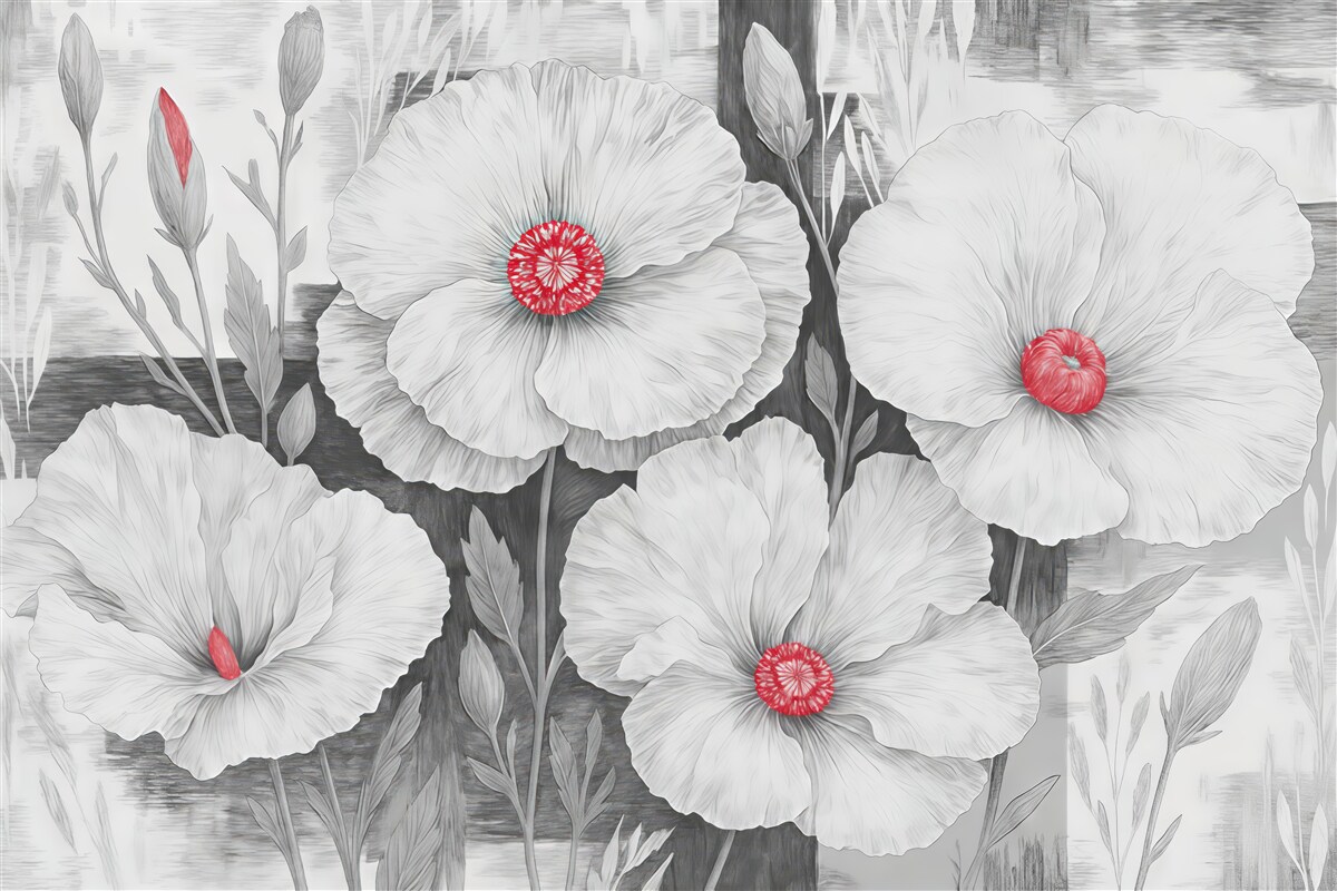 Fototapeta białe kwiaty z rubinowym akcentem