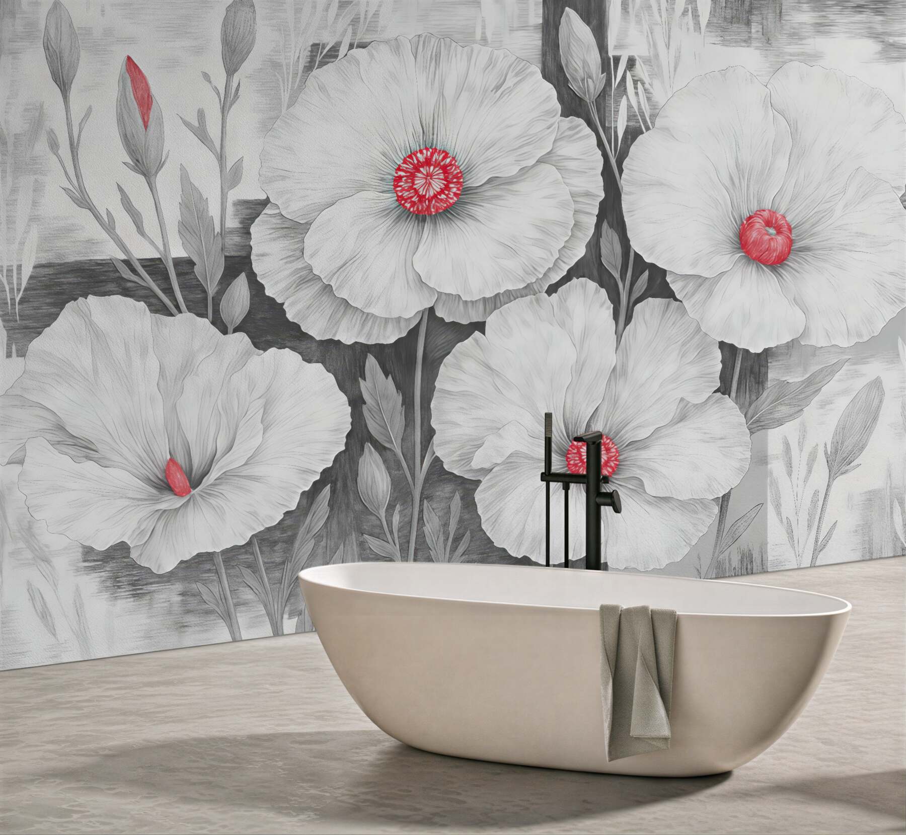 Fototapeta białe kwiaty z rubinowym akcentem