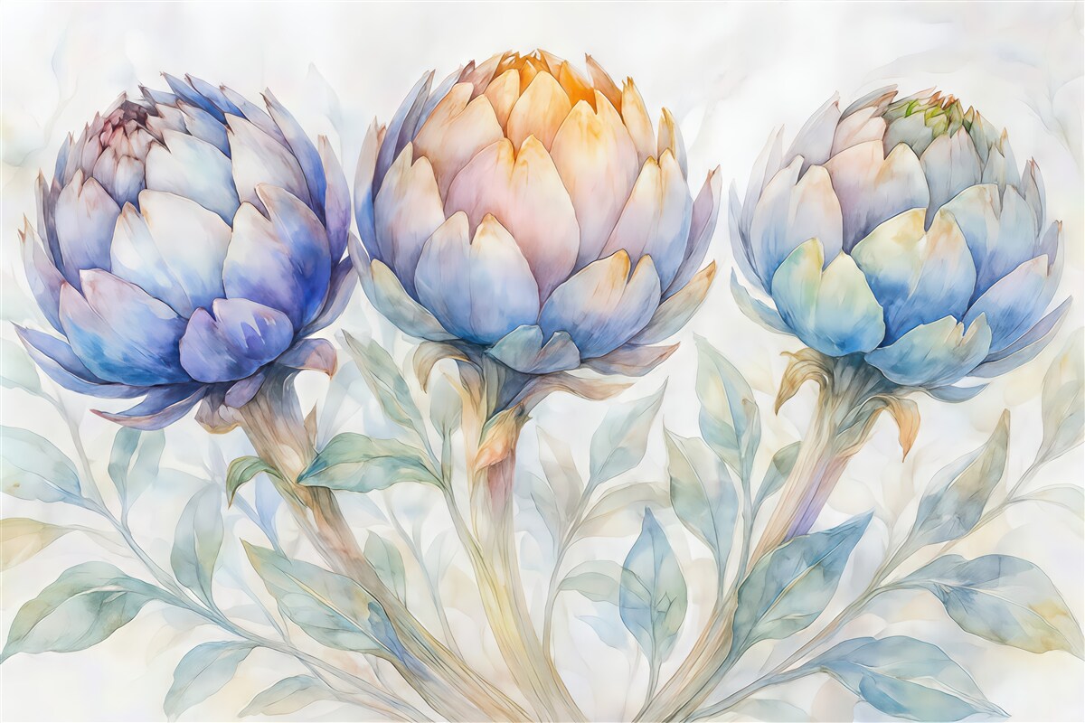 Fototapeta błękitne karczochy w jasnym blasku