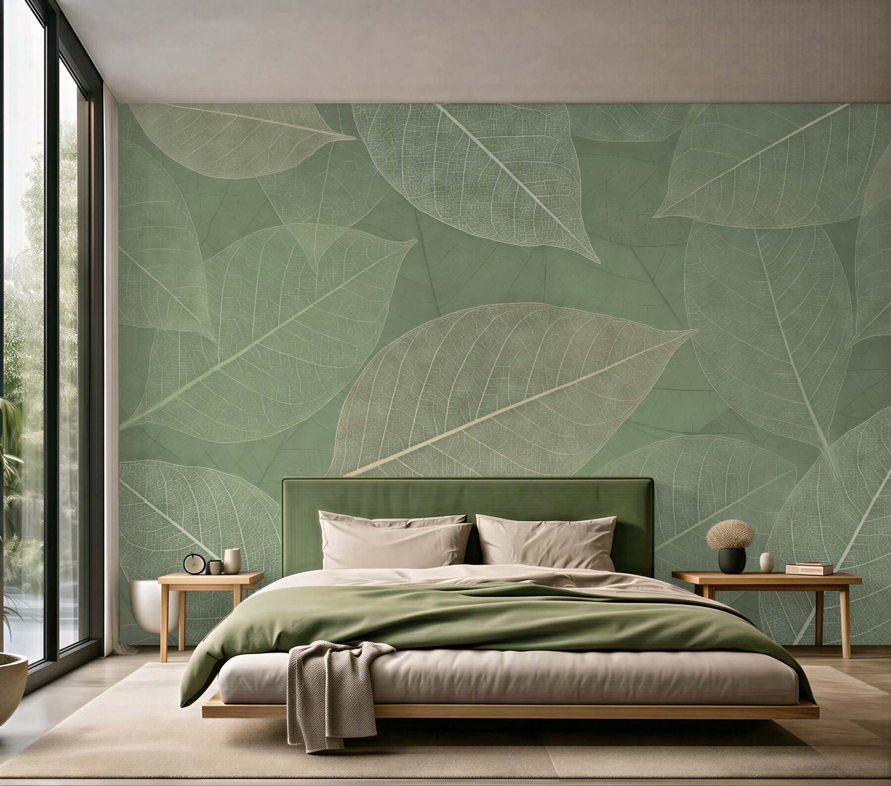 Fototapeta zbliżenie liści z nerwami w jasnych odcieniach zieleni