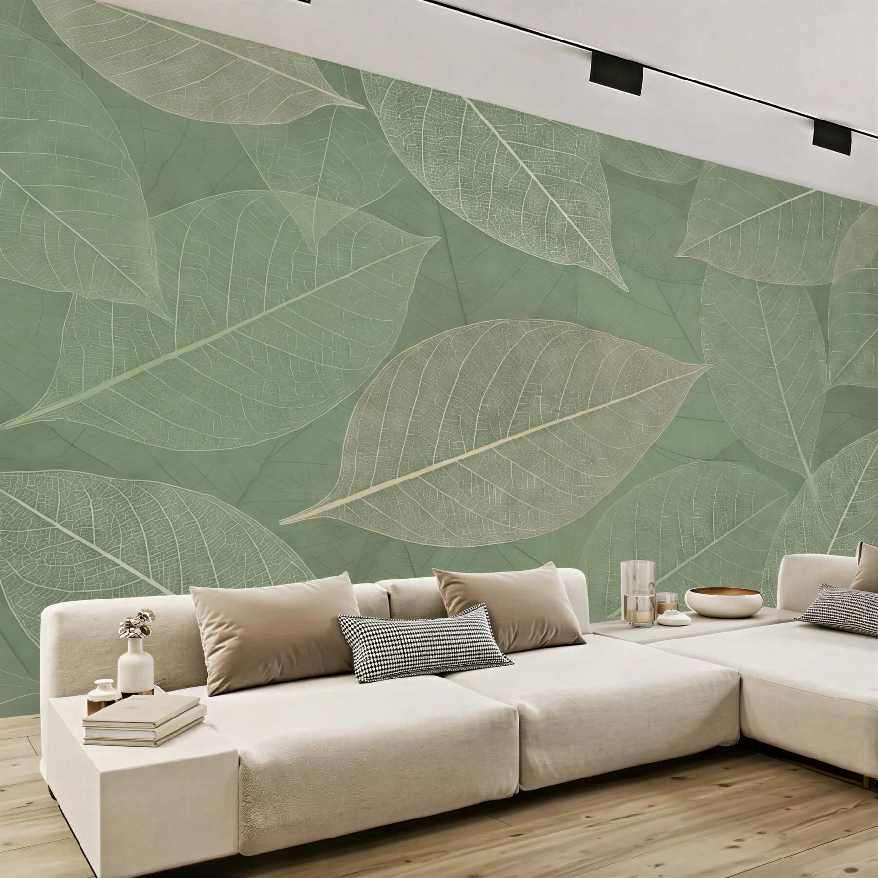 Fototapeta zbliżenie liści z nerwami w jasnych odcieniach zieleni