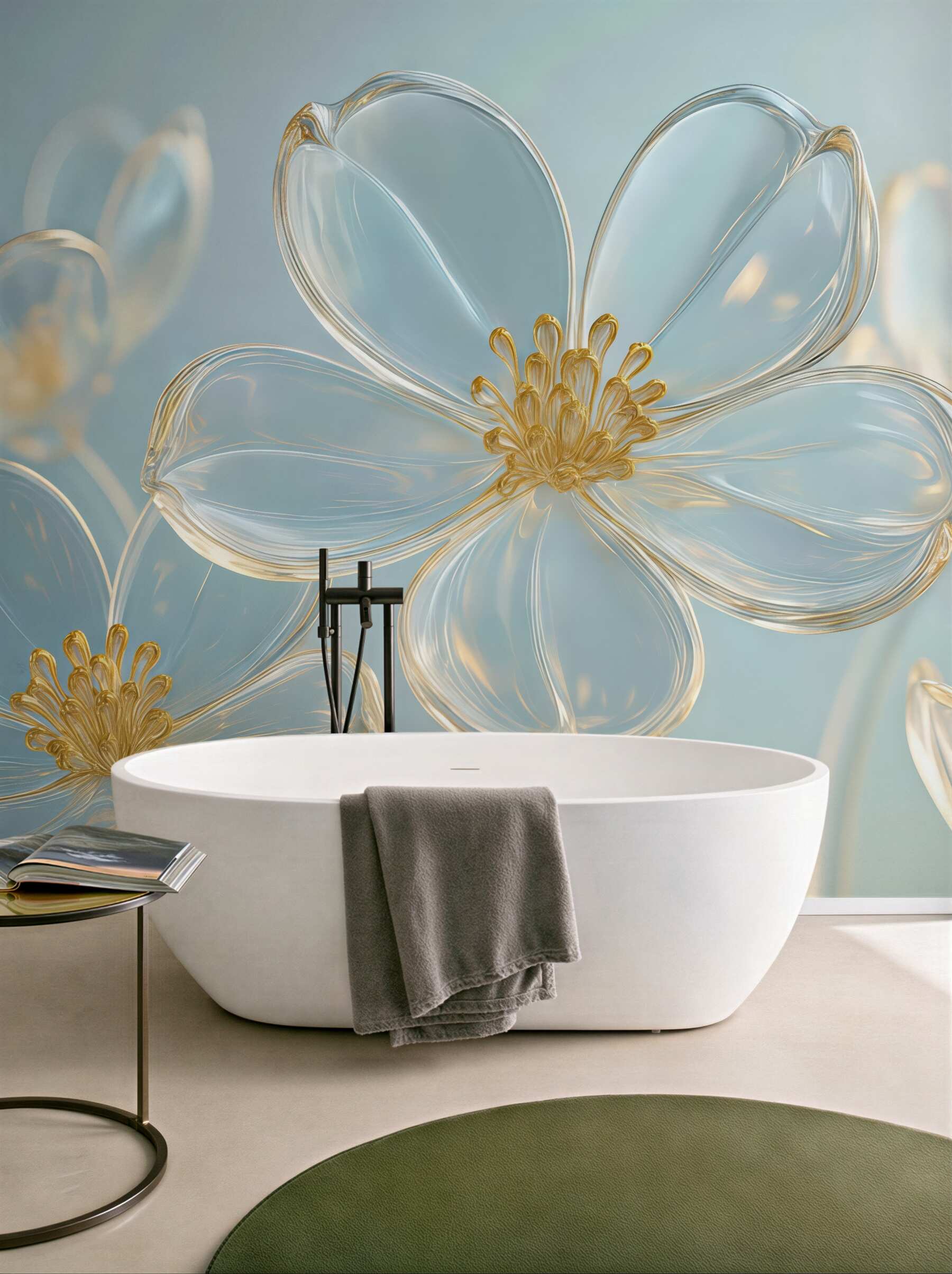 Fototapeta szklane kwiaty w błękitnym blasku