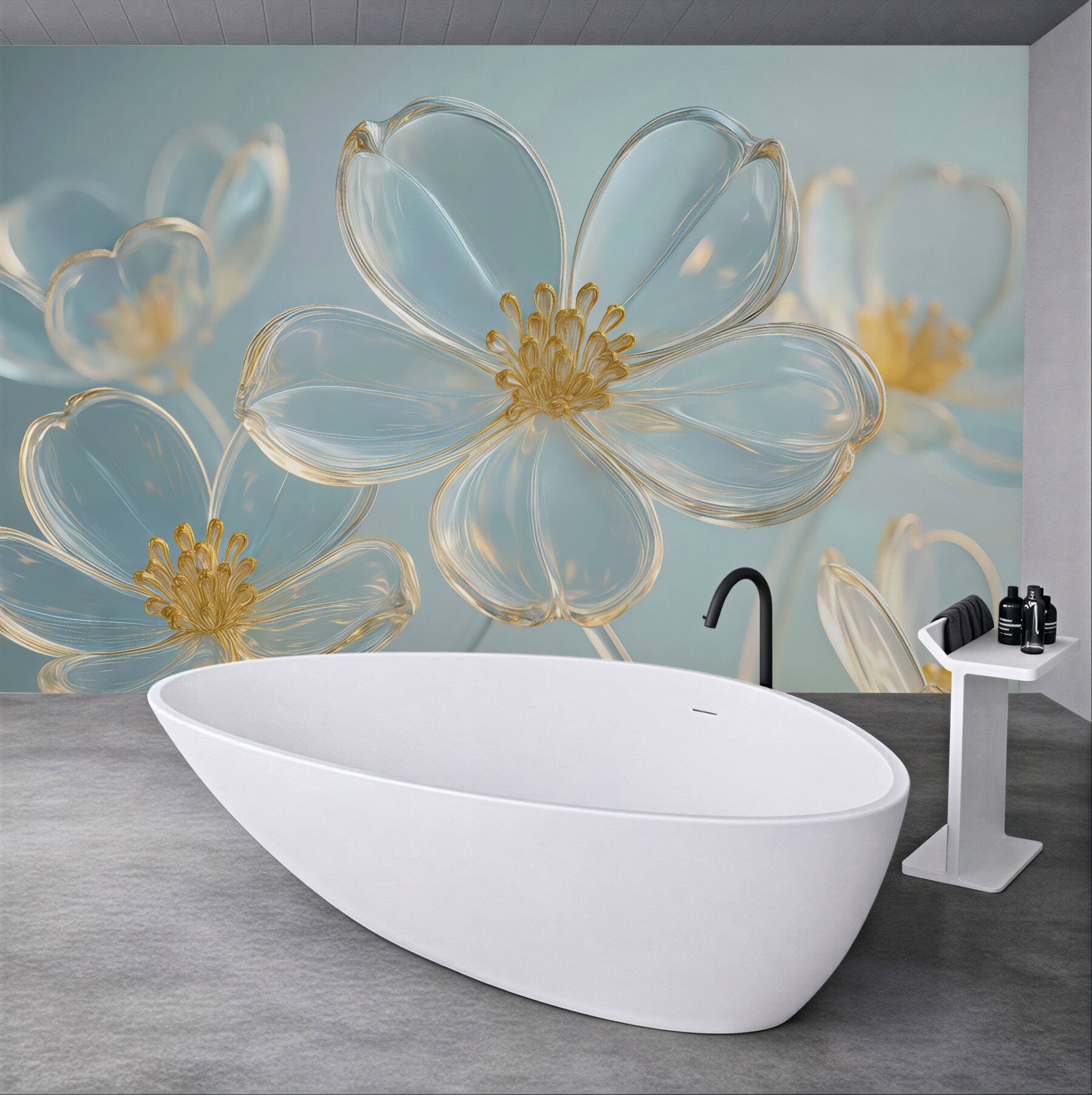 Fototapeta szklane kwiaty w błękitnym blasku