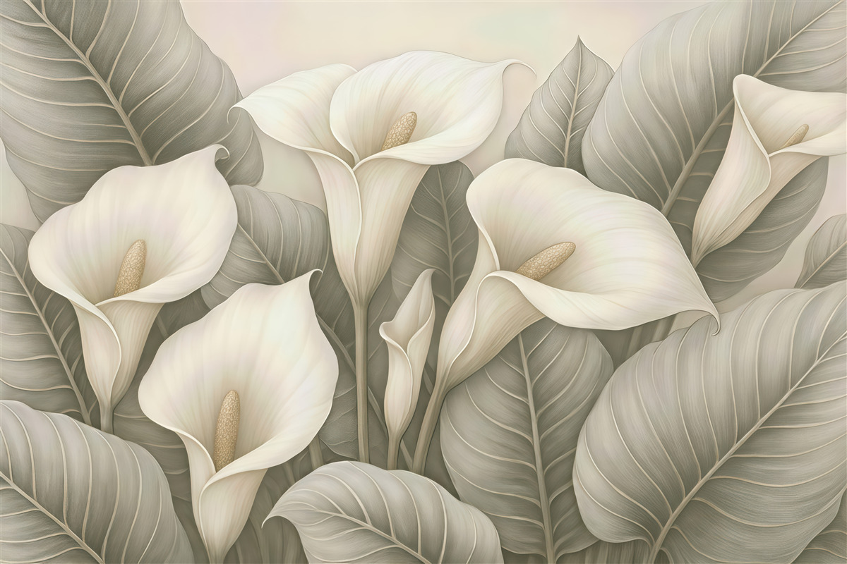 Fototapeta lilie kalie na tle liści