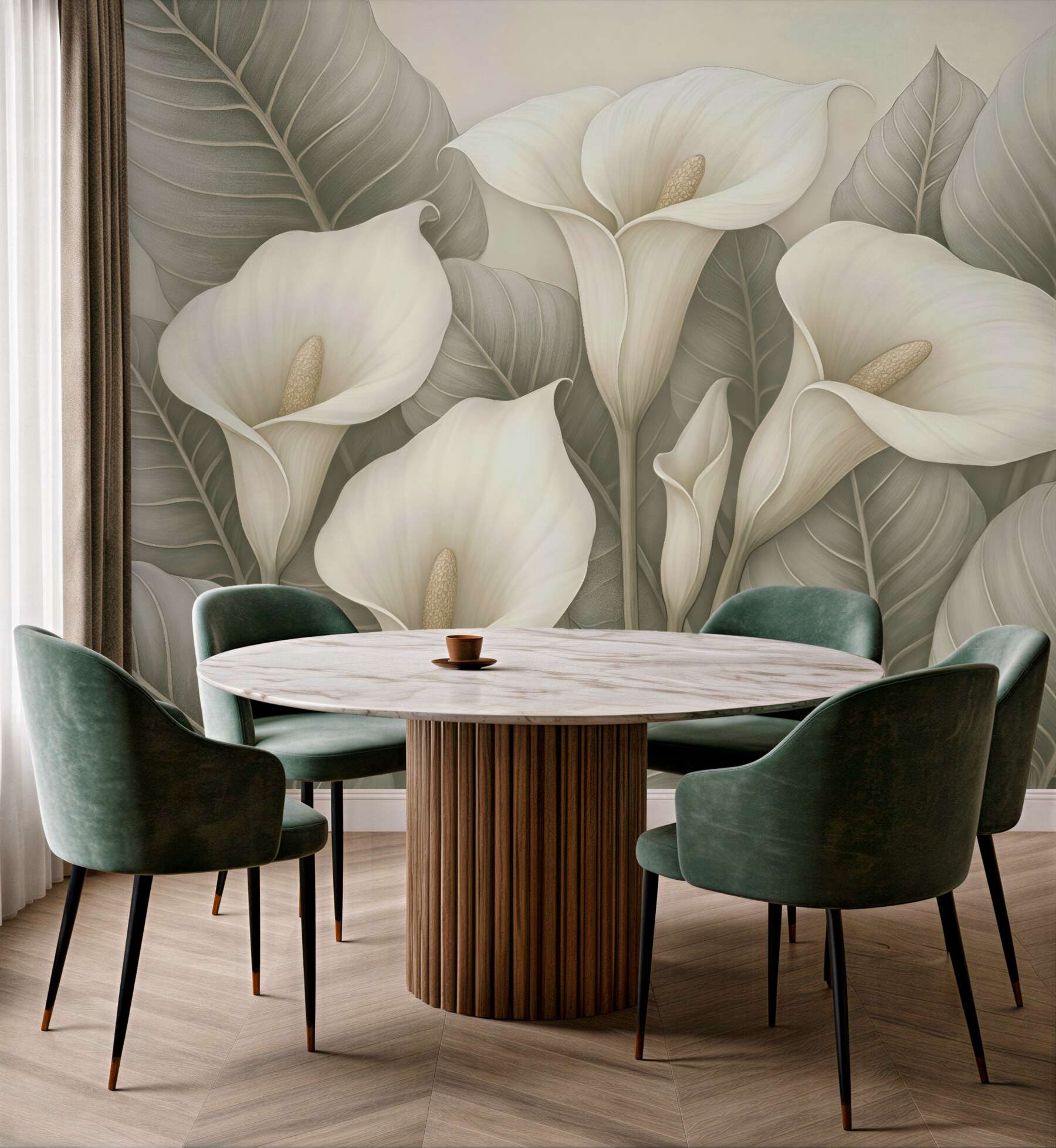 Fototapeta lilie kalie na tle liści