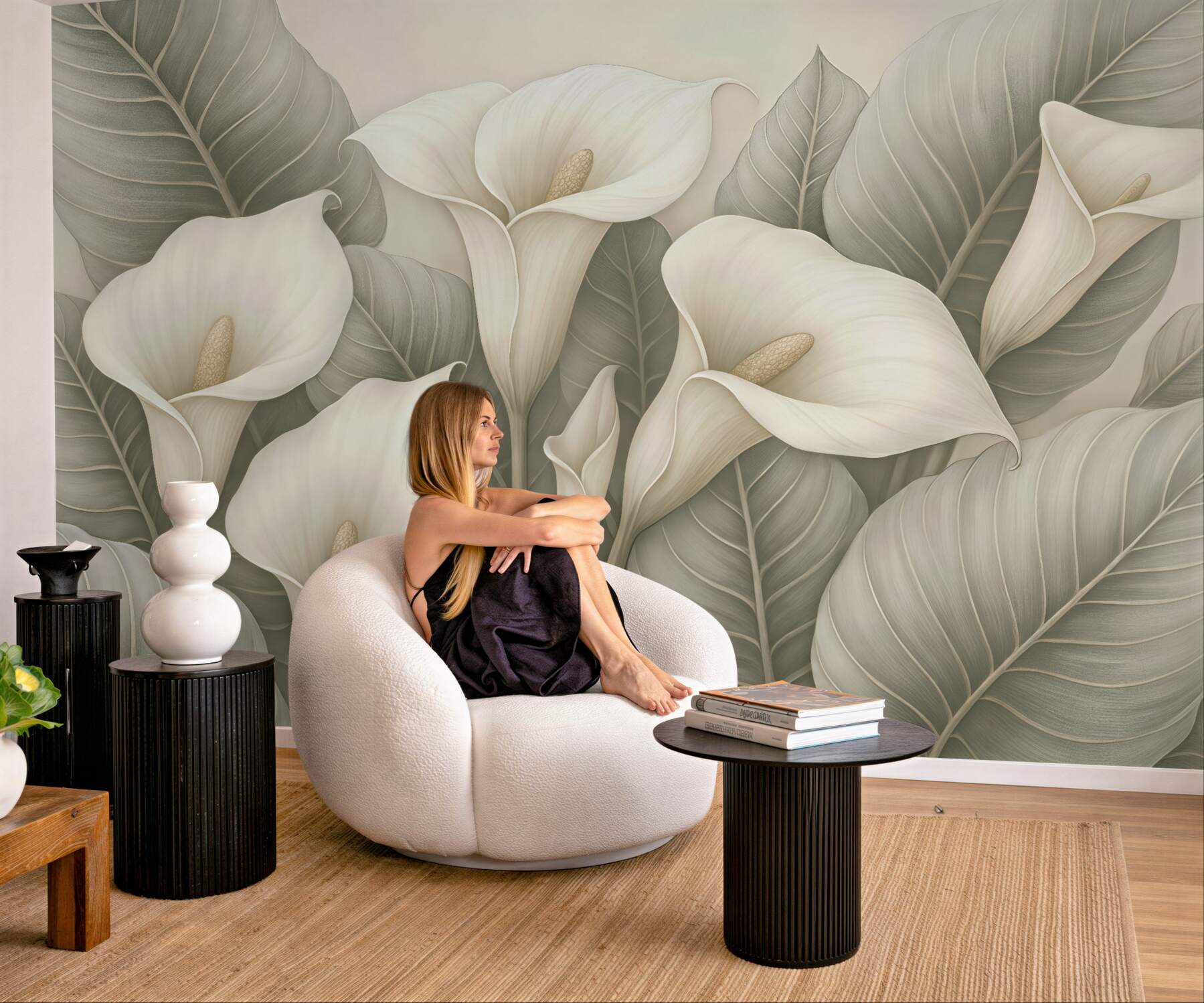 Fototapeta lilie kalie na tle liści