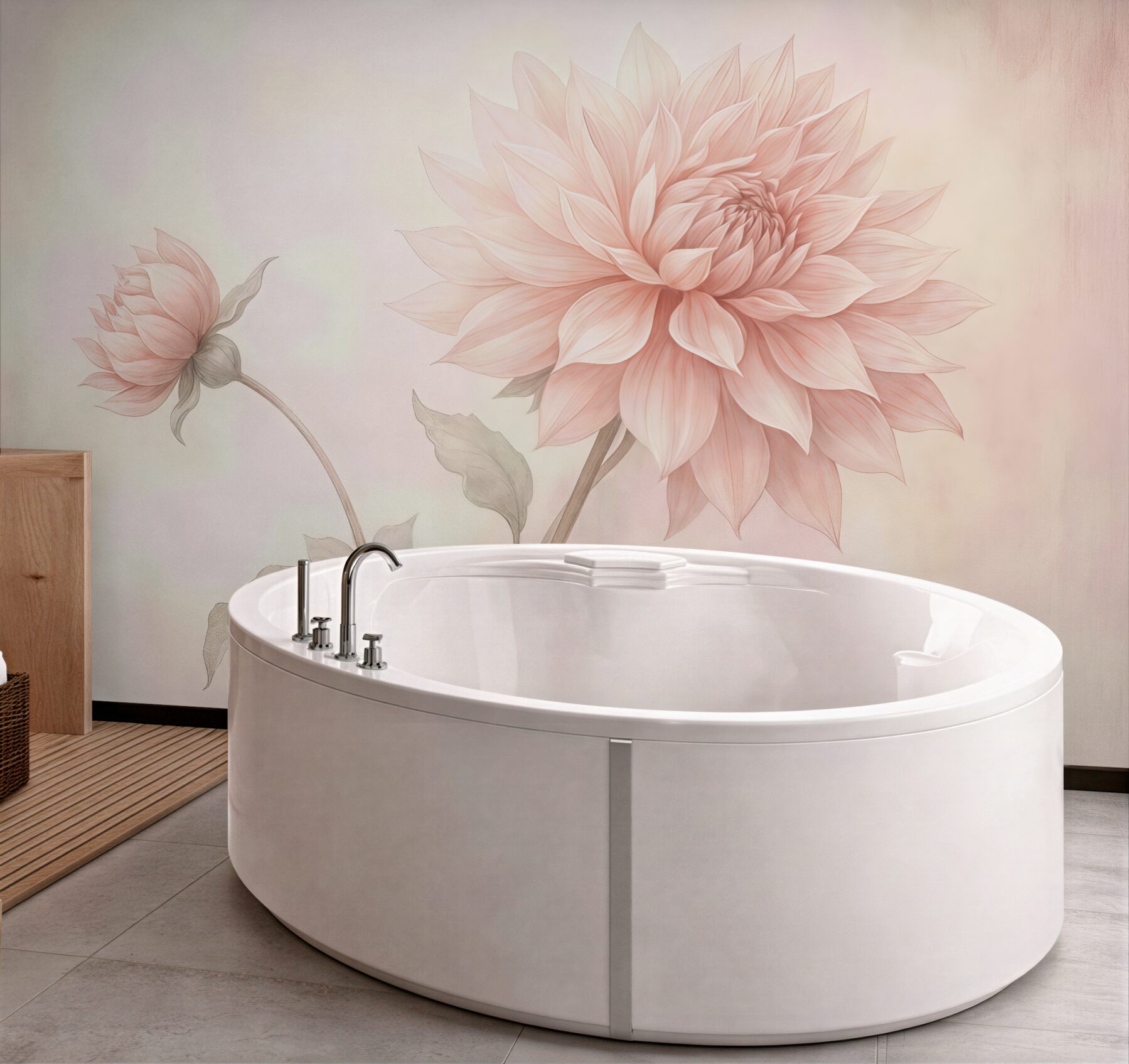 Fototapeta pudrowa dalia w pastelowej lekkości