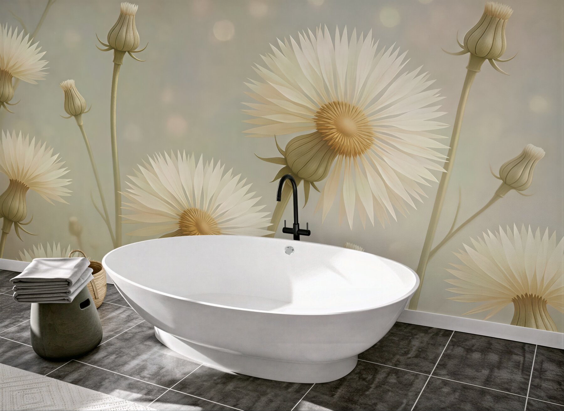 Fototapeta kremowe kwiaty w subtelnym blasku