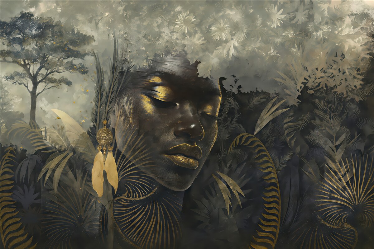 Fototapeta egzotyczny portret w złotej dżungli