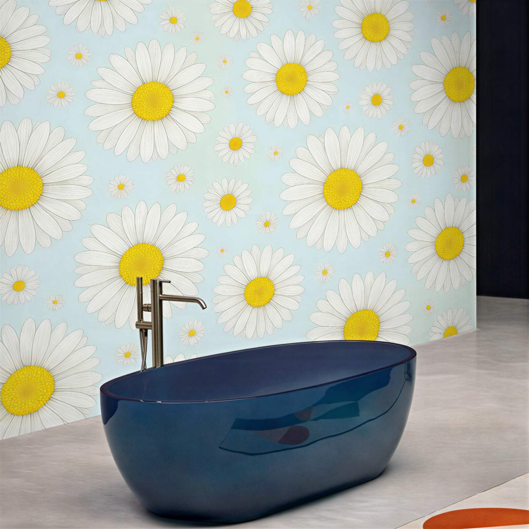 Fototapeta radosne stokrotki na błękitnym tle