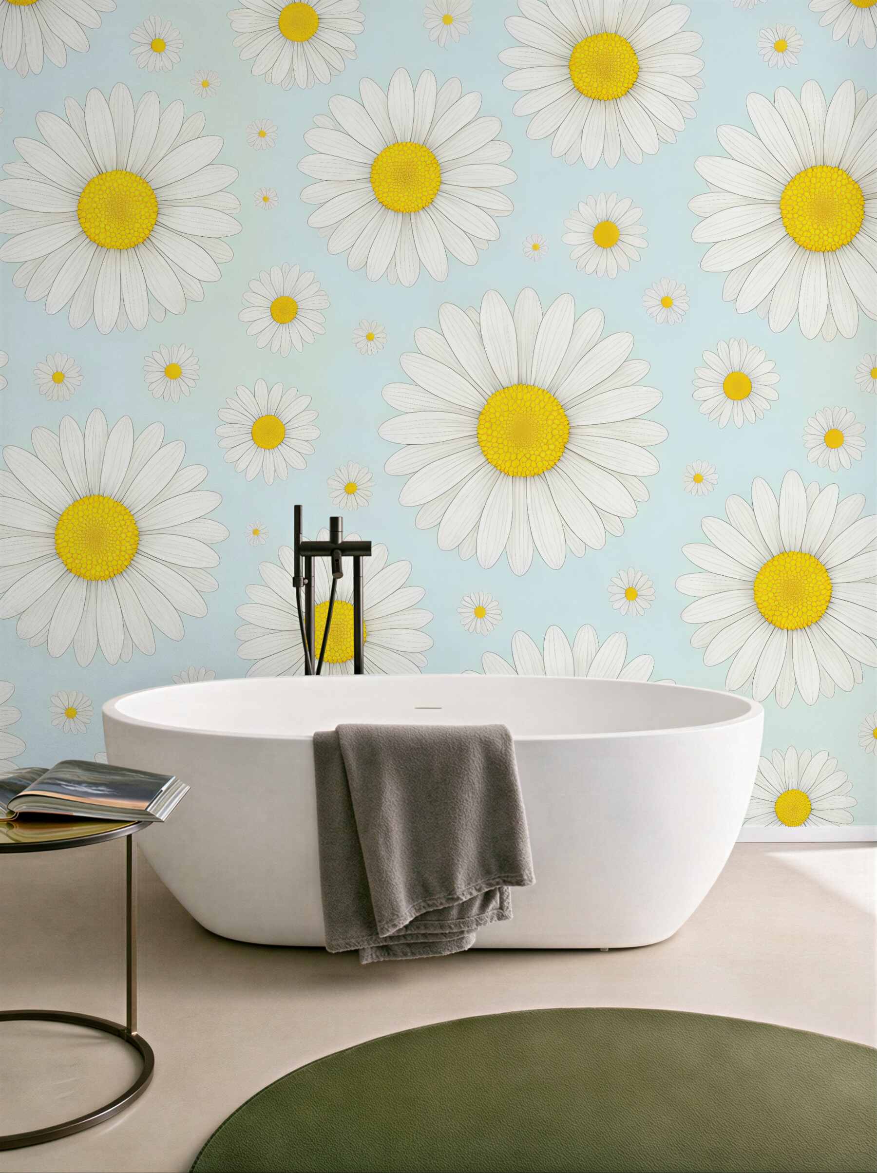 Fototapeta radosne stokrotki na błękitnym tle