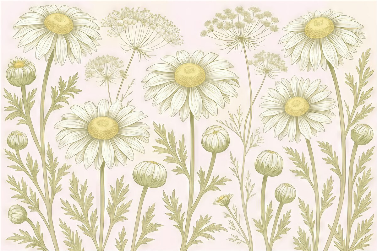 Fototapeta pastelowe margaretki w botanicznym stylu