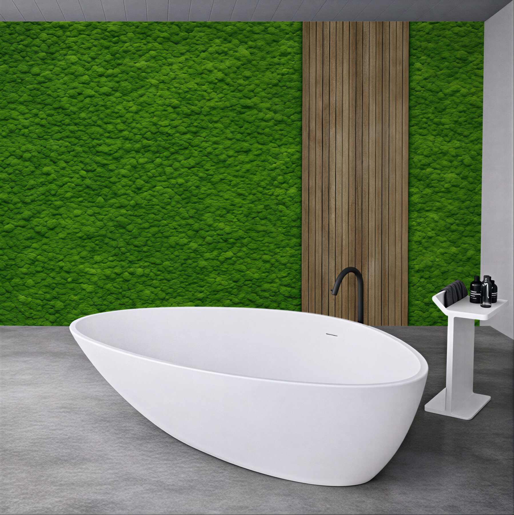 Fototapeta zielony mech z drewnianym panelem