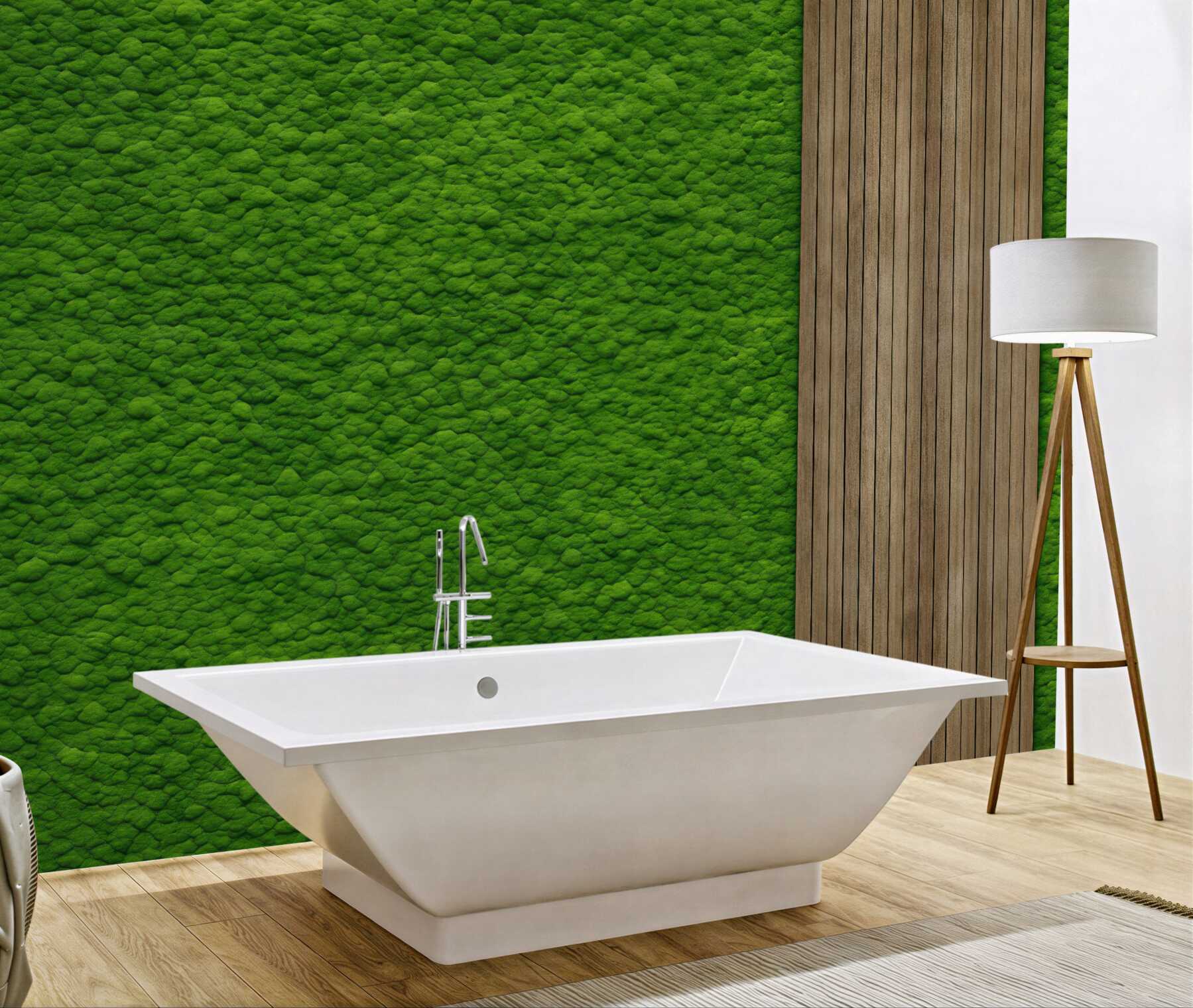 Fototapeta zielony mech z drewnianym panelem