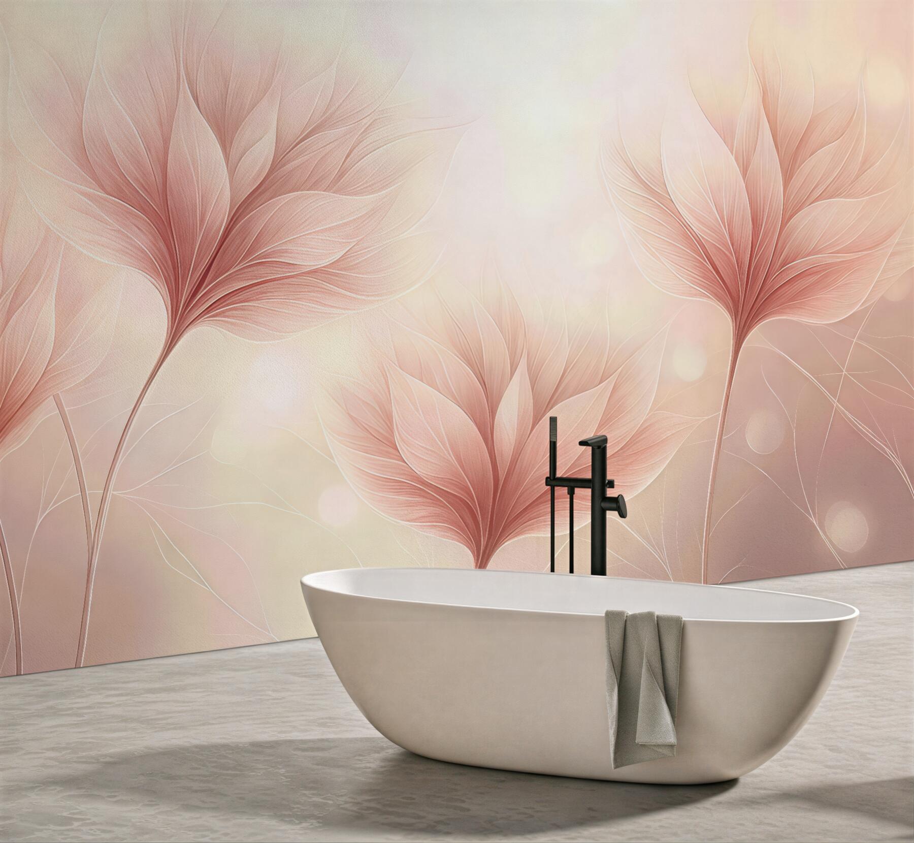 Fototapeta pudrowe liście w eterycznym blasku