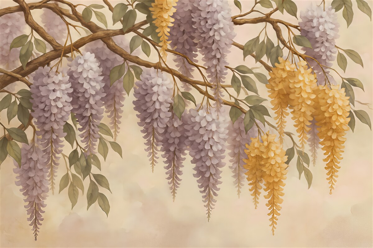 Fototapeta romantyczna glicynia w pastelowych tonach