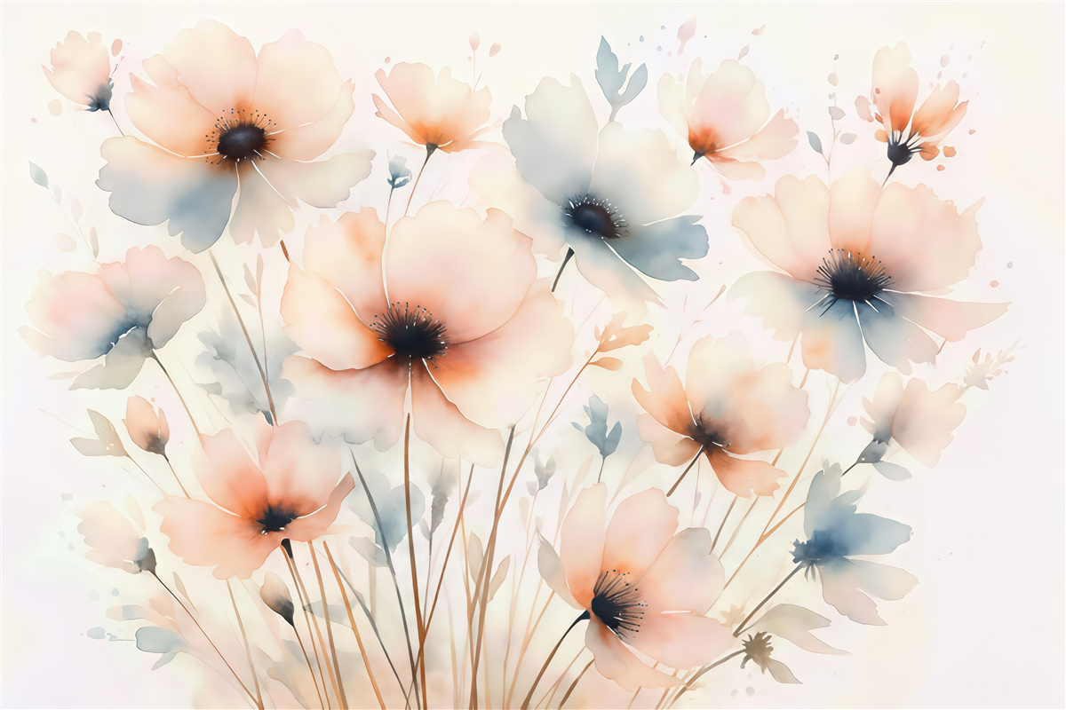 Fototapeta Sylwetki kwiatów przypominające rozmyte farby akwarelowe.