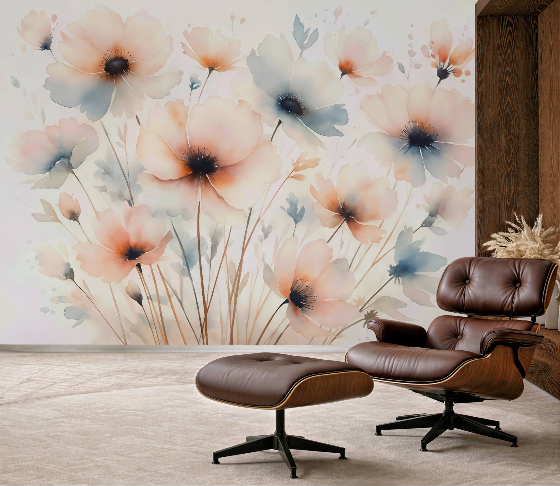 Fototapeta Sylwetki kwiatów przypominające rozmyte farby akwarelowe.