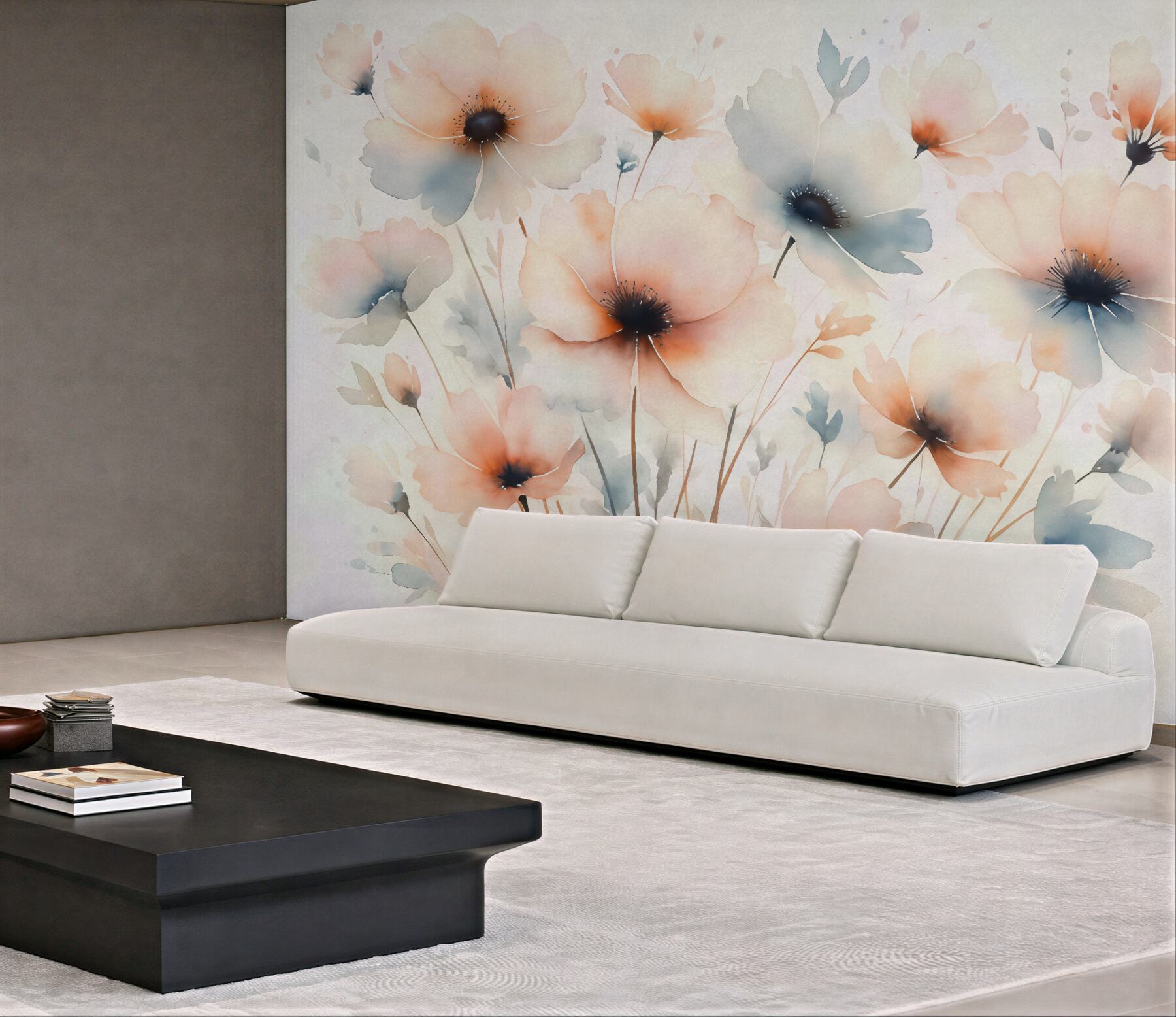 Fototapeta Sylwetki kwiatów przypominające rozmyte farby akwarelowe.