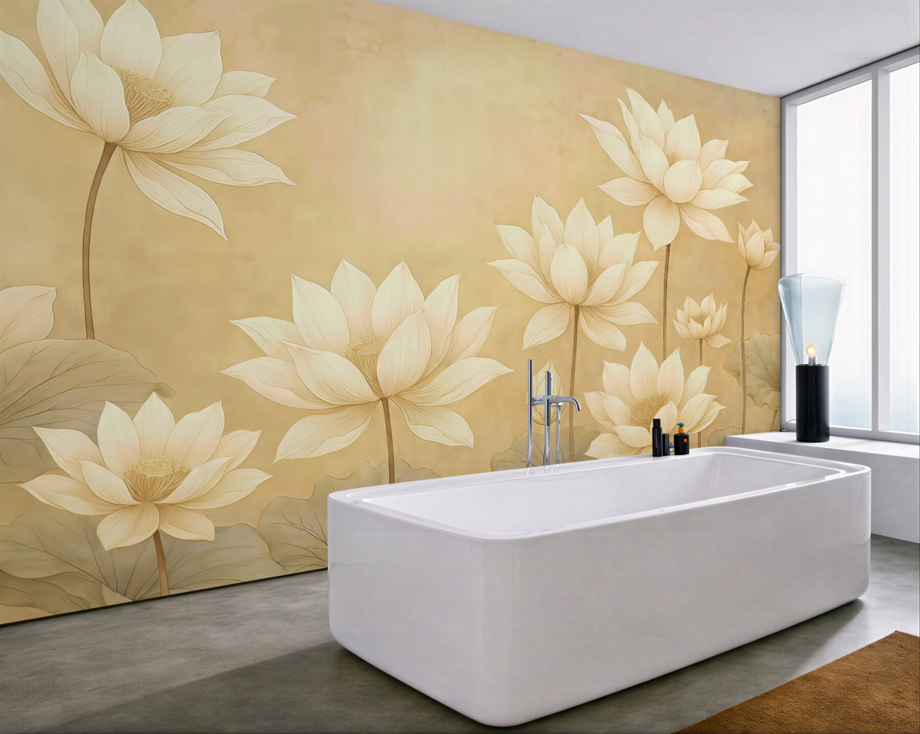 Fototapeta kremowe lotosy w złocistym spokoju