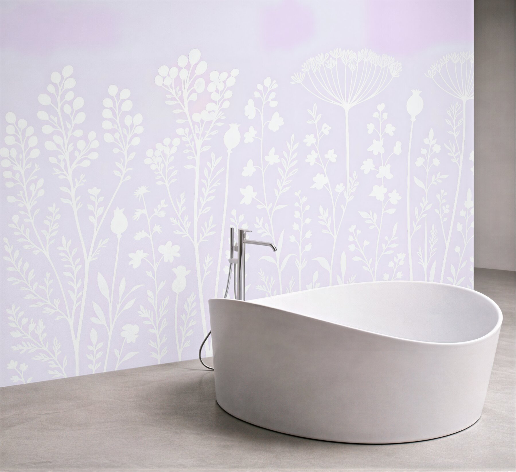 Fototapeta białe polne kwiaty na liliowym tle