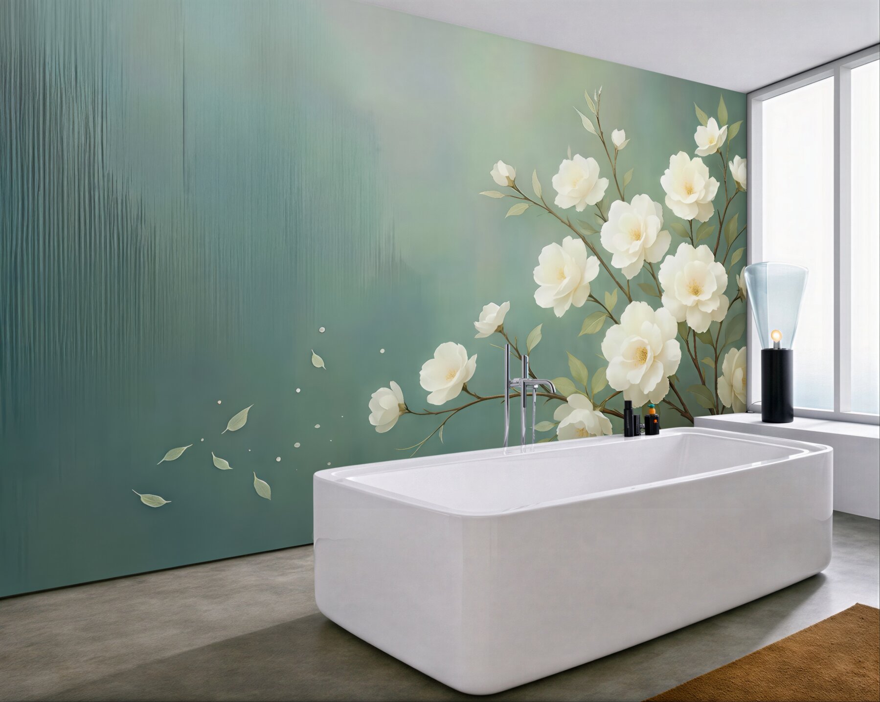 Fototapeta białe kwiaty na miętowym tle