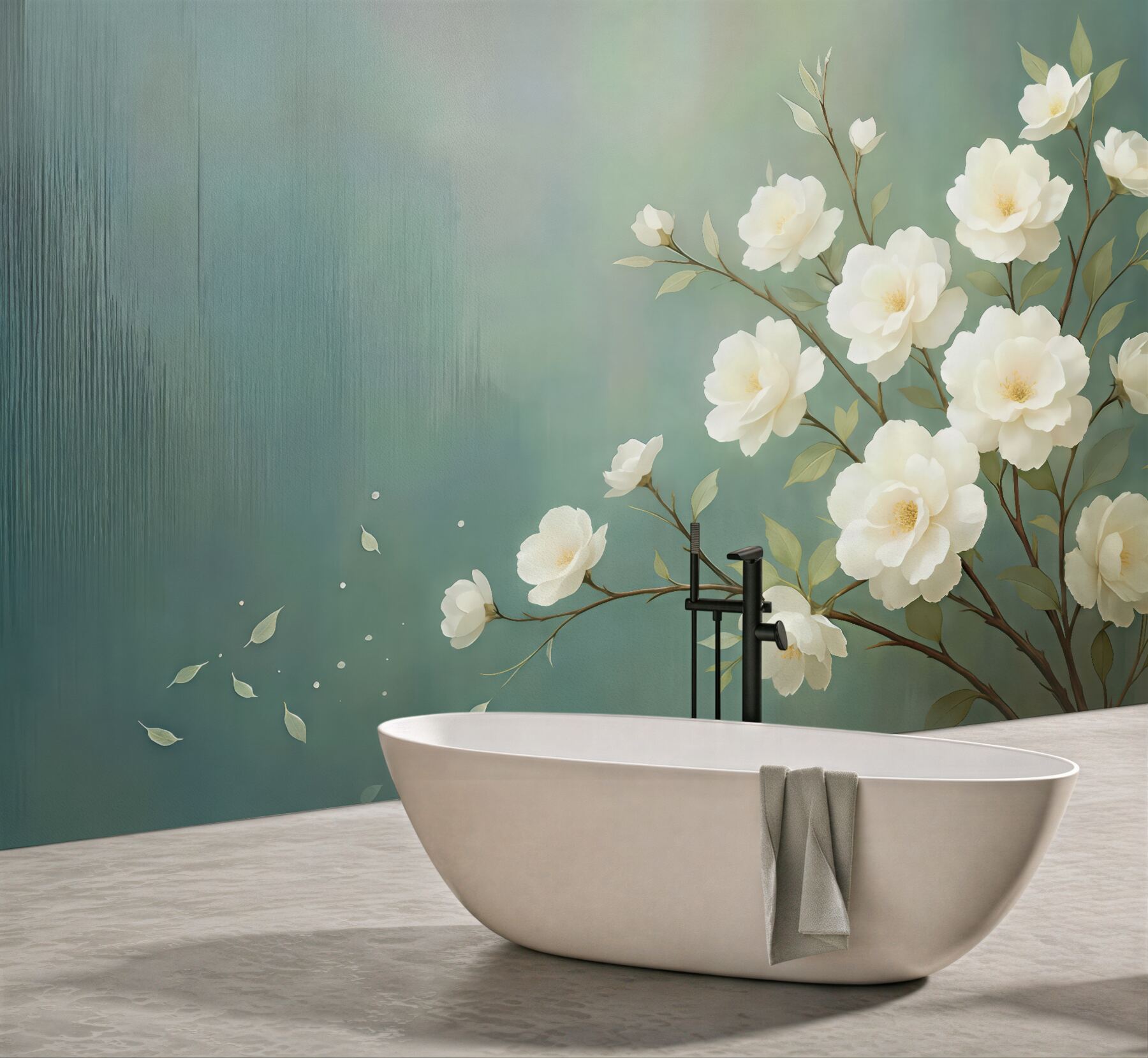 Fototapeta białe kwiaty na miętowym tle