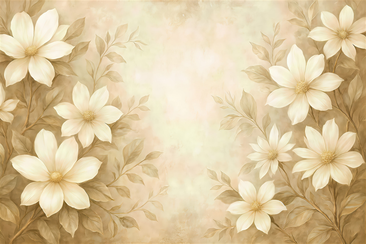 Fototapeta kremowe kwiaty w złotej harmonii