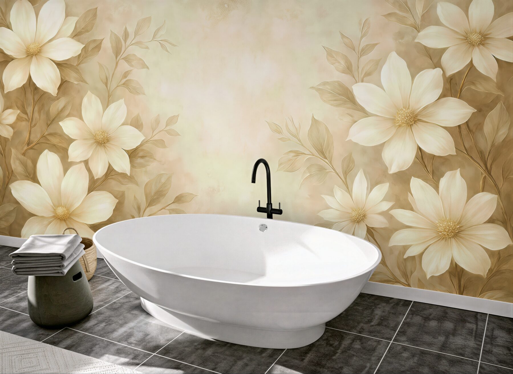 Fototapeta kremowe kwiaty w złotej harmonii