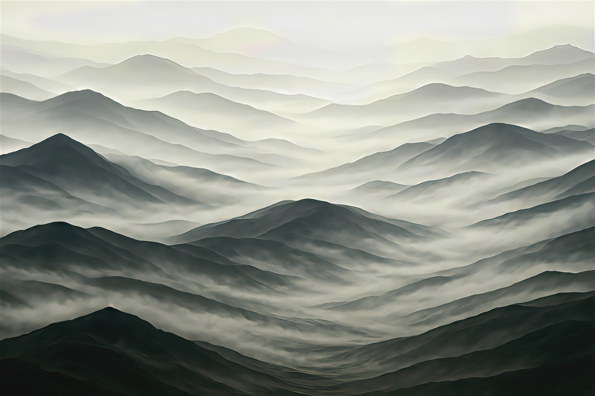 Fototapeta Mgła unosi się nad szczytami gór.