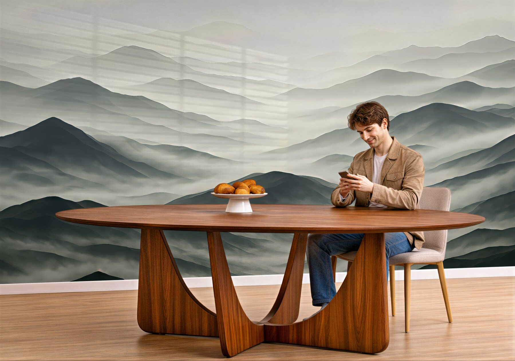 Fototapeta Mgła unosi się nad szczytami gór.