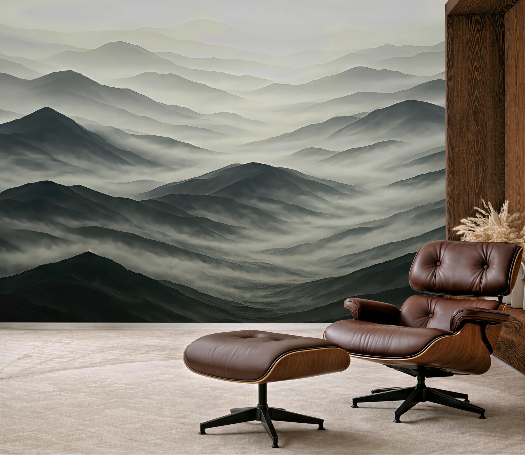 Fototapeta Mgła unosi się nad szczytami gór.