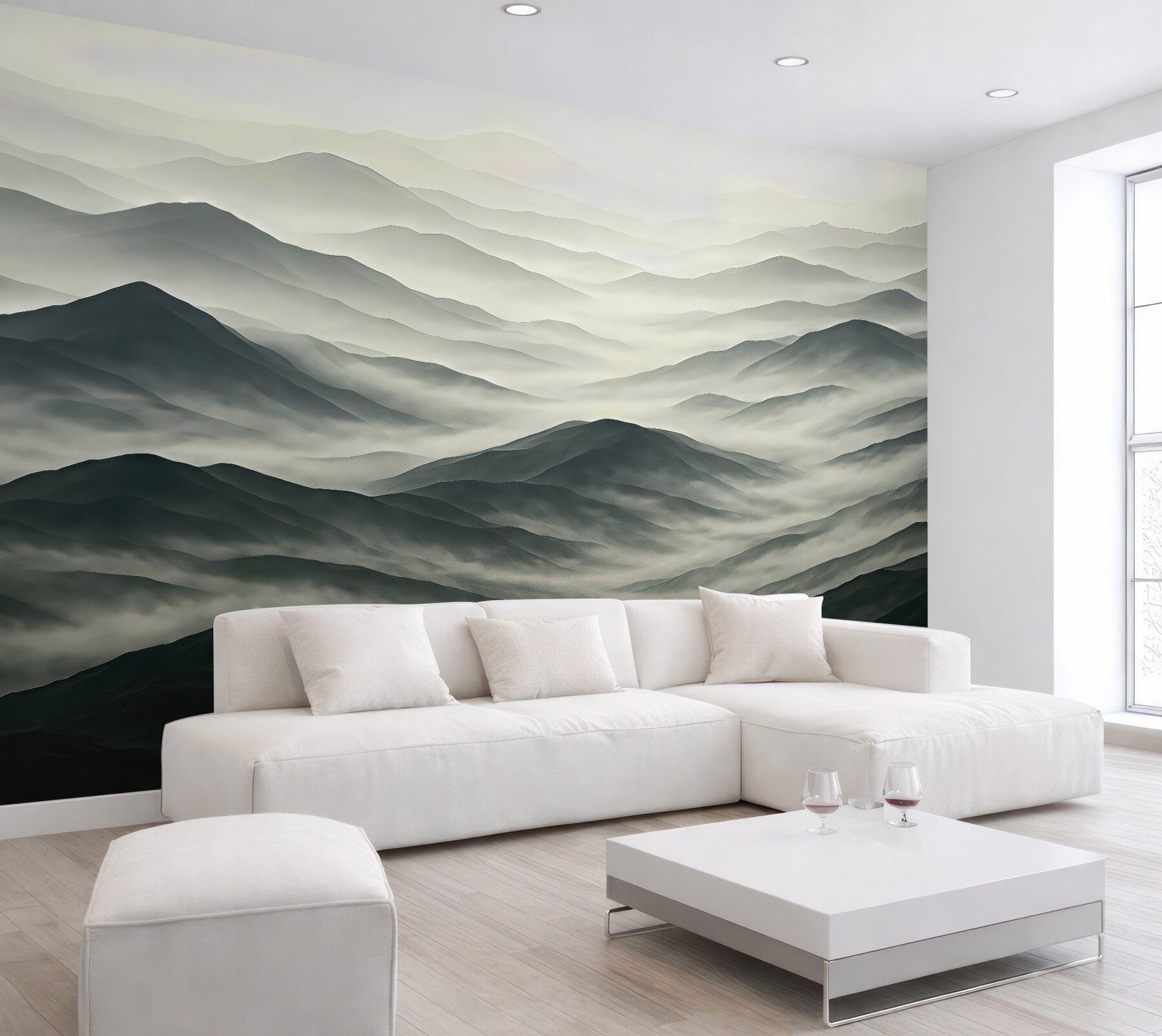 Fototapeta Mgła unosi się nad szczytami gór.