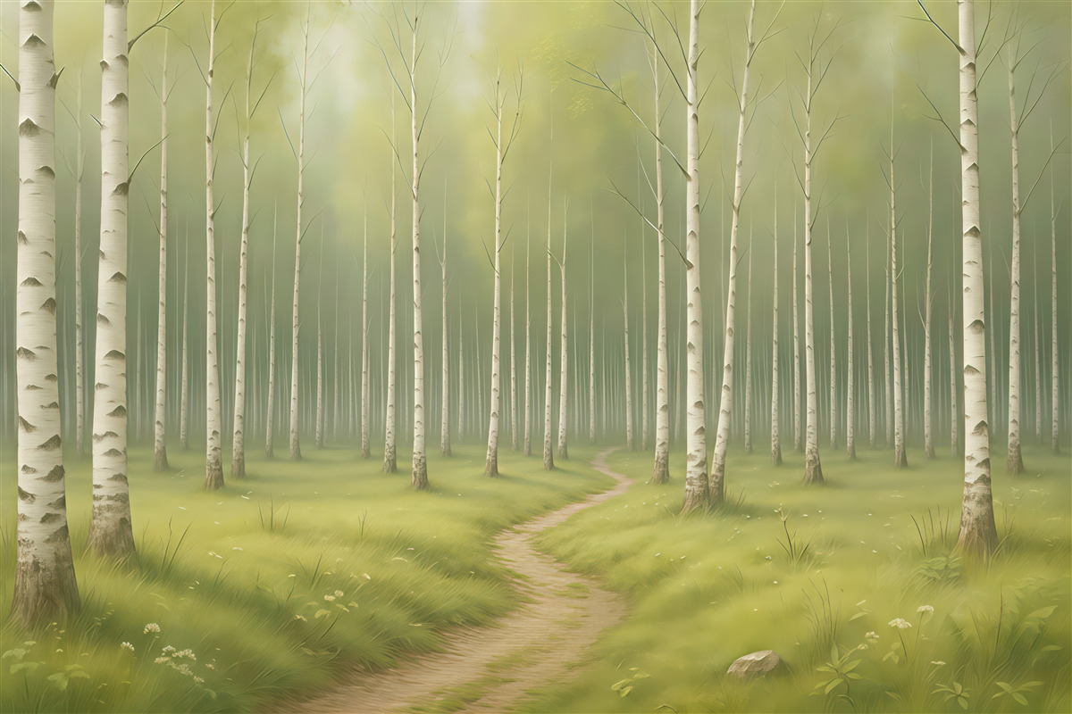 Fototapeta Zamalowany brzozowy gaj.