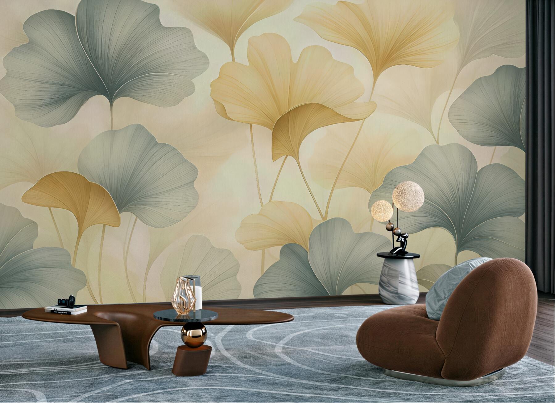 Fototapeta złote liście miłorzębu w blasku