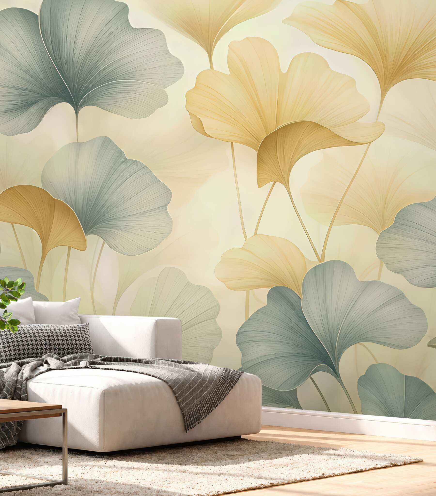 Fototapeta złote liście miłorzębu w blasku