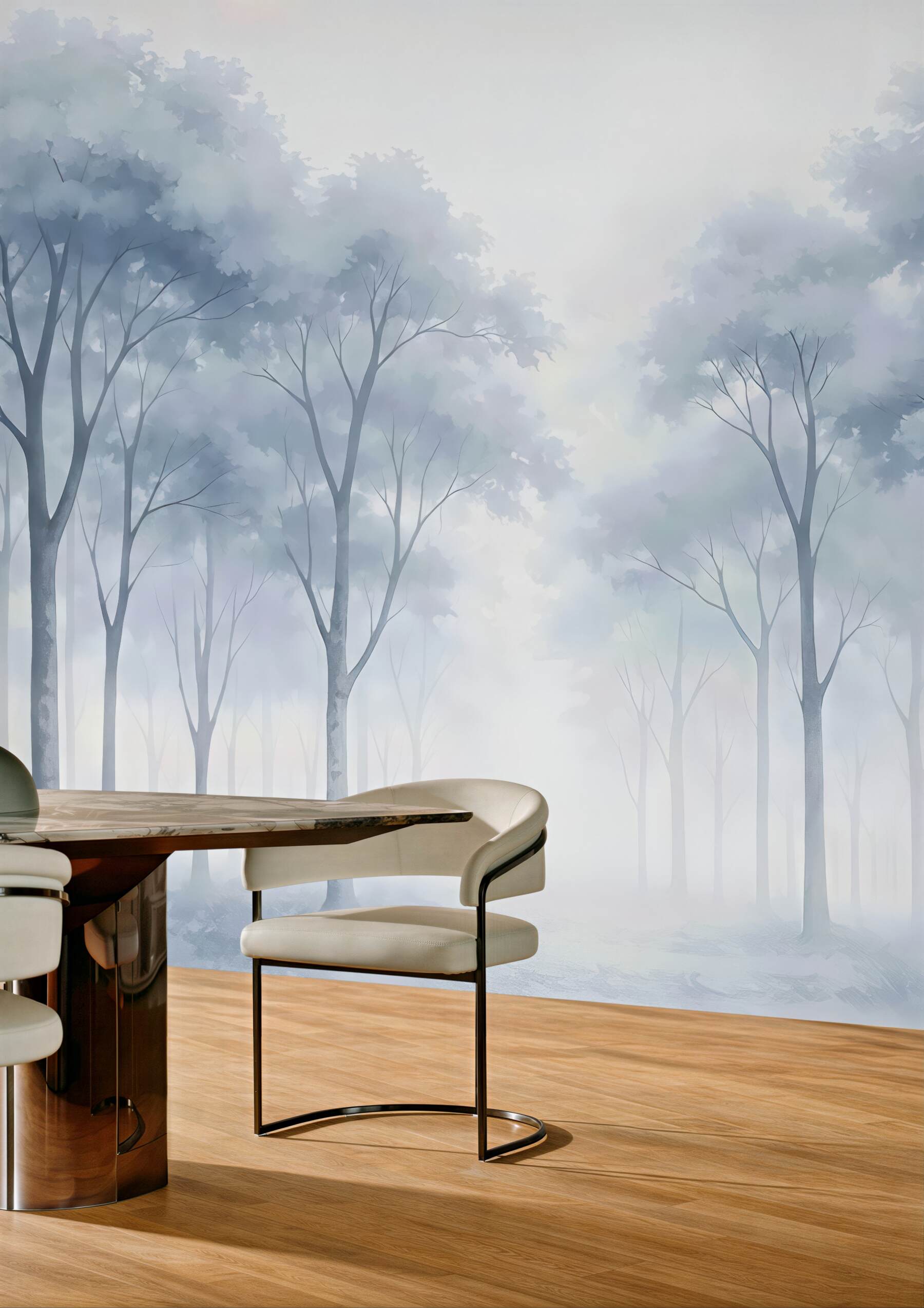 Fototapeta Sylwetki drzew przypominają mokrą akwarelę.