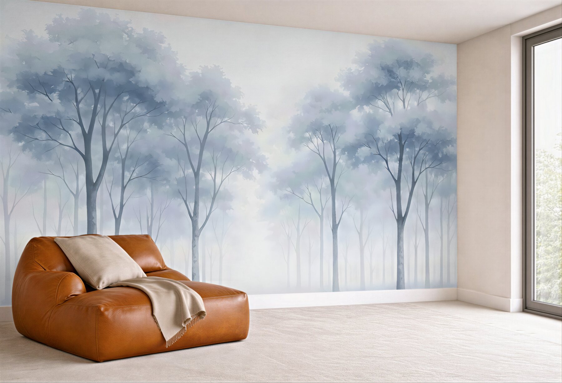 Fototapeta Sylwetki drzew przypominają mokrą akwarelę.