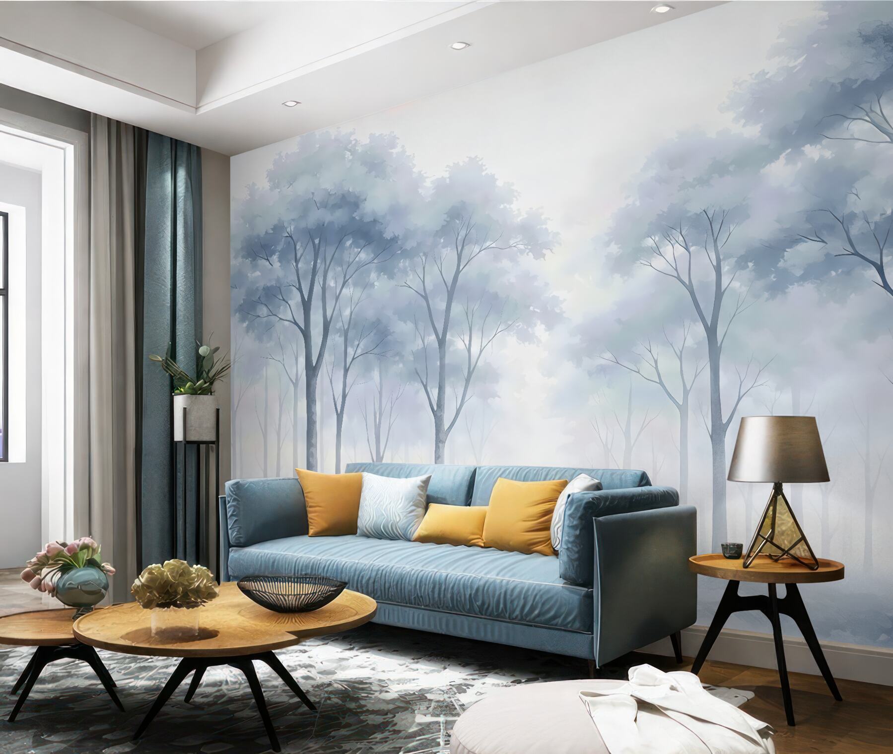 Fototapeta Sylwetki drzew przypominają mokrą akwarelę.