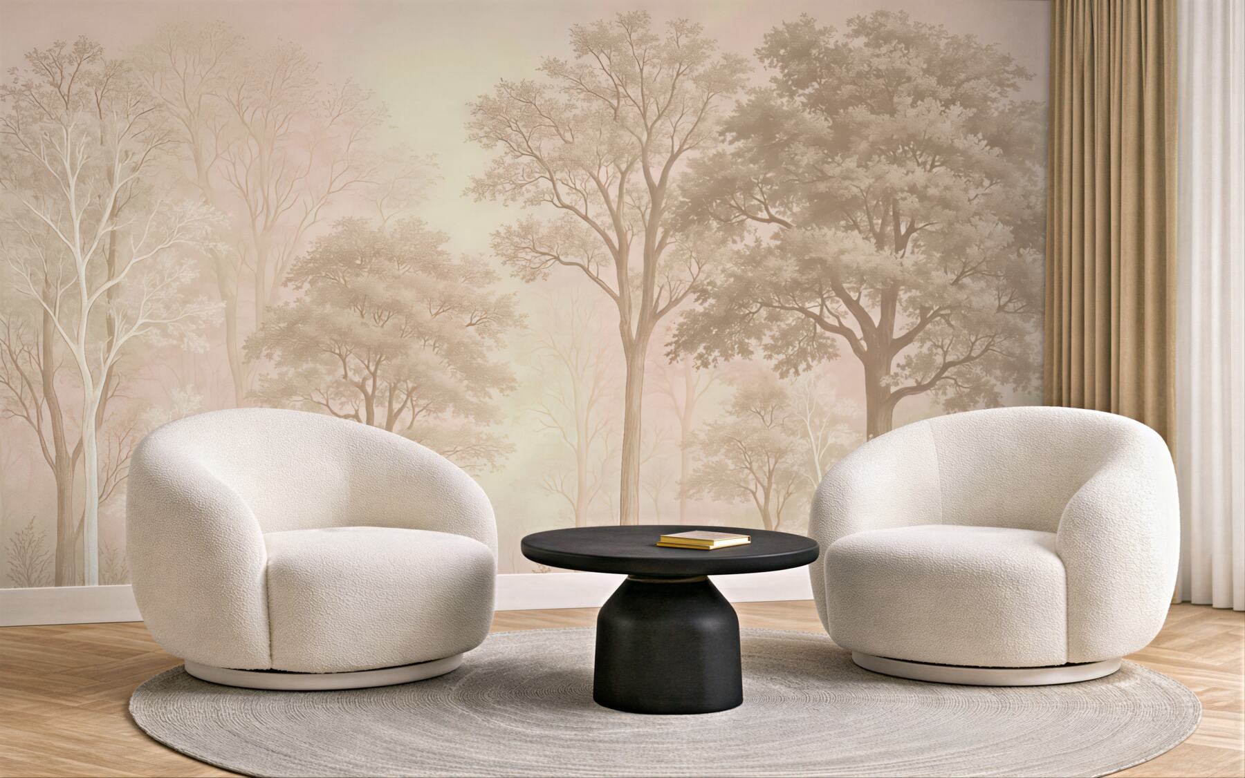 Fototapeta Lasy pełne drzew, prostota, środowisko, beżowe odcienie.