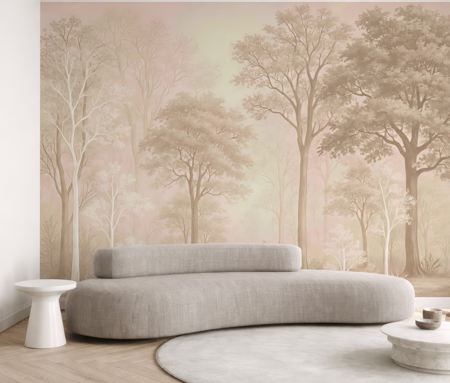 Fototapeta Lasy pełne drzew, prostota, środowisko, beżowe odcienie.