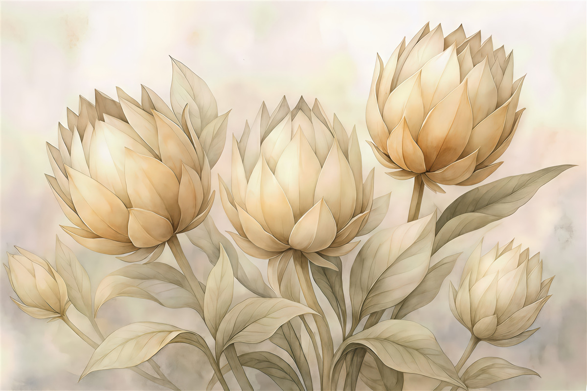 Fototapeta Akwarela naśladująca karczochy.