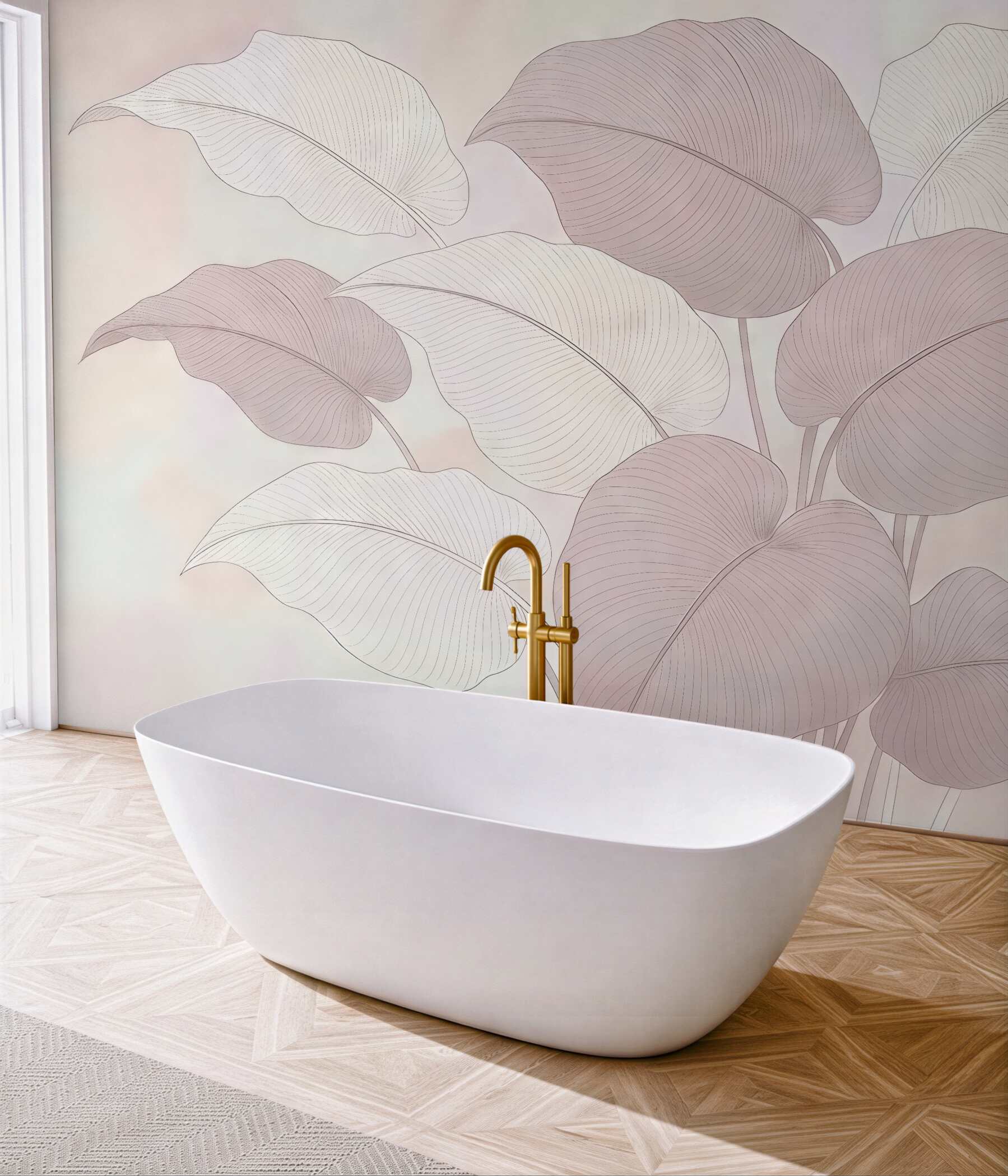 Fototapeta pudrowe liście w delikatnej kompozycji