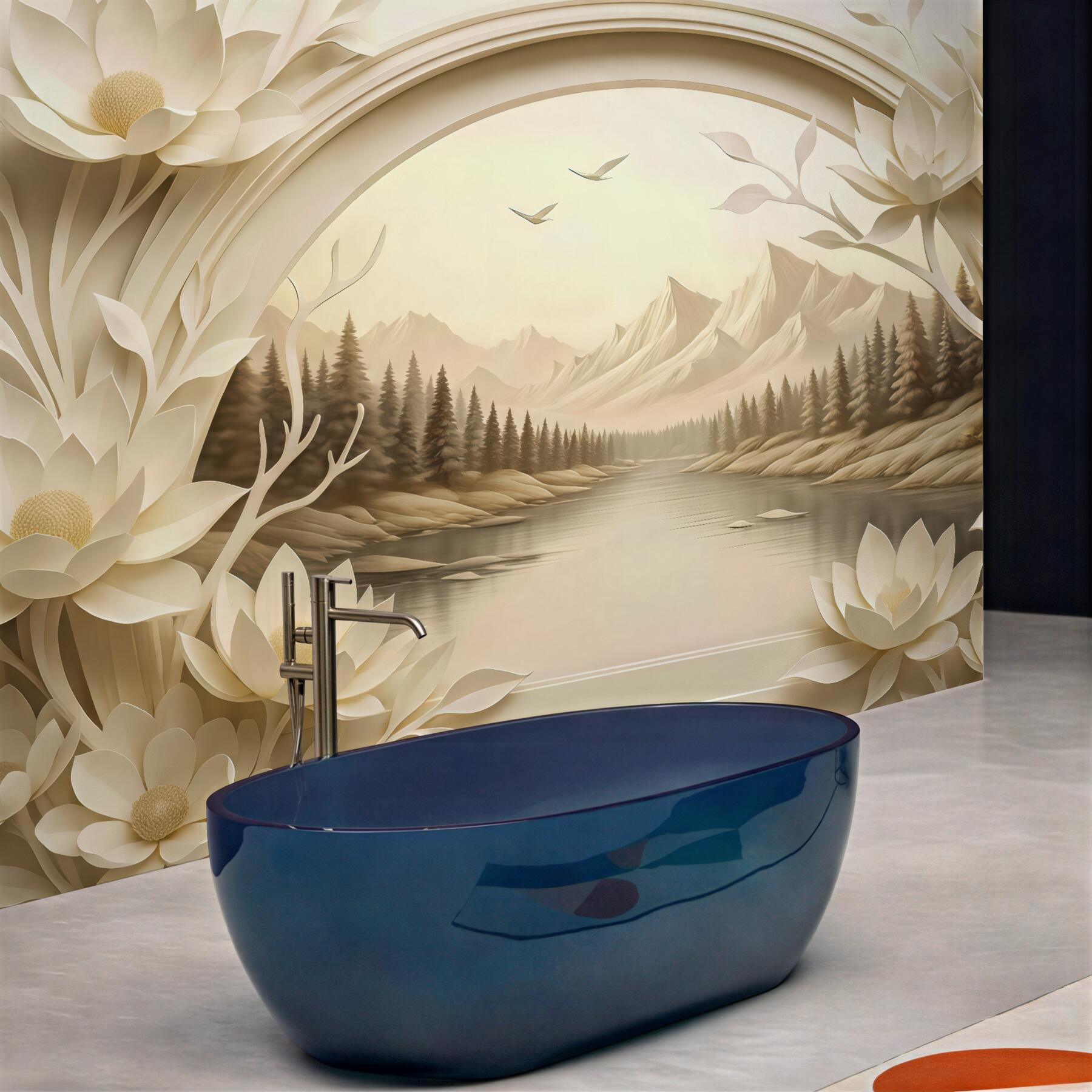 Fototapeta kremowe lotosy nad górskim jeziorem