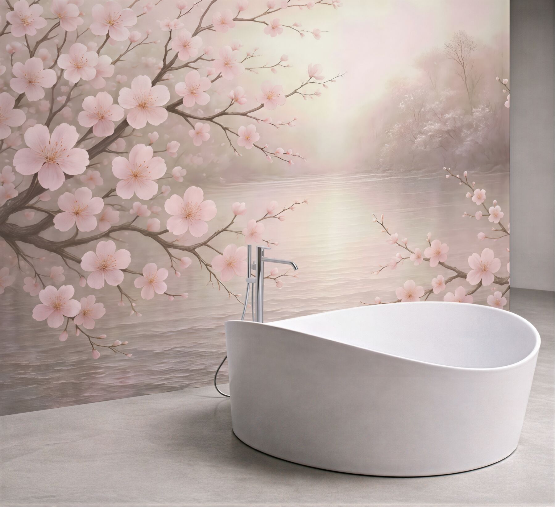 Fototapeta wiśniowy brzeg we mgle