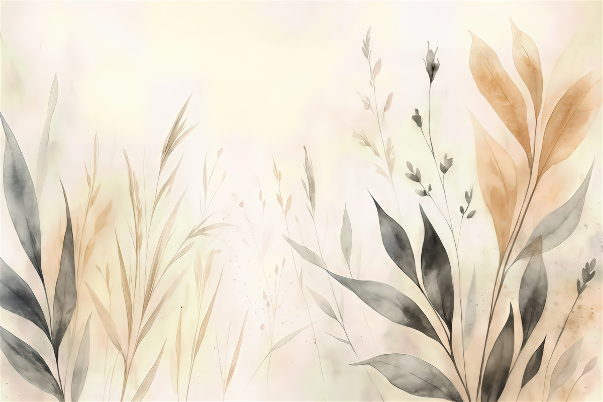 Fototapeta delikatne akwarelowe trawy i liście